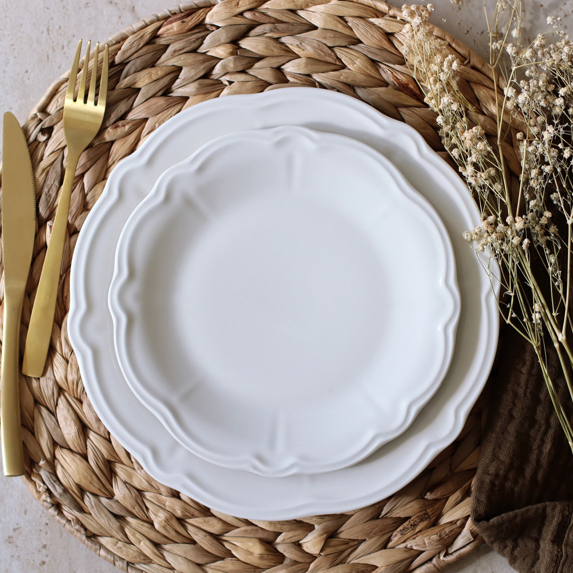 Lot de 6 assiettes à dessert en grès blanc 20cm CHARLOTTE