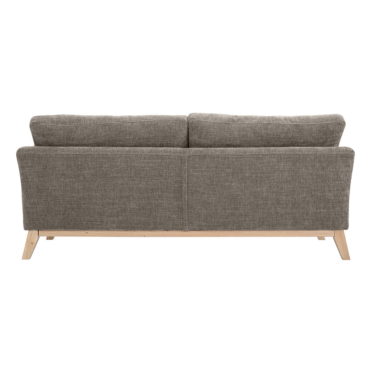 Canapé scandinave déhoussable 3 places en tissu effet velours texturé taupe et bois clair OSLO