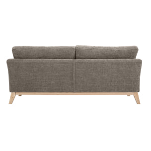 Canapé scandinave déhoussable 3 places en tissu effet velours texturé taupe et bois clair OSLO