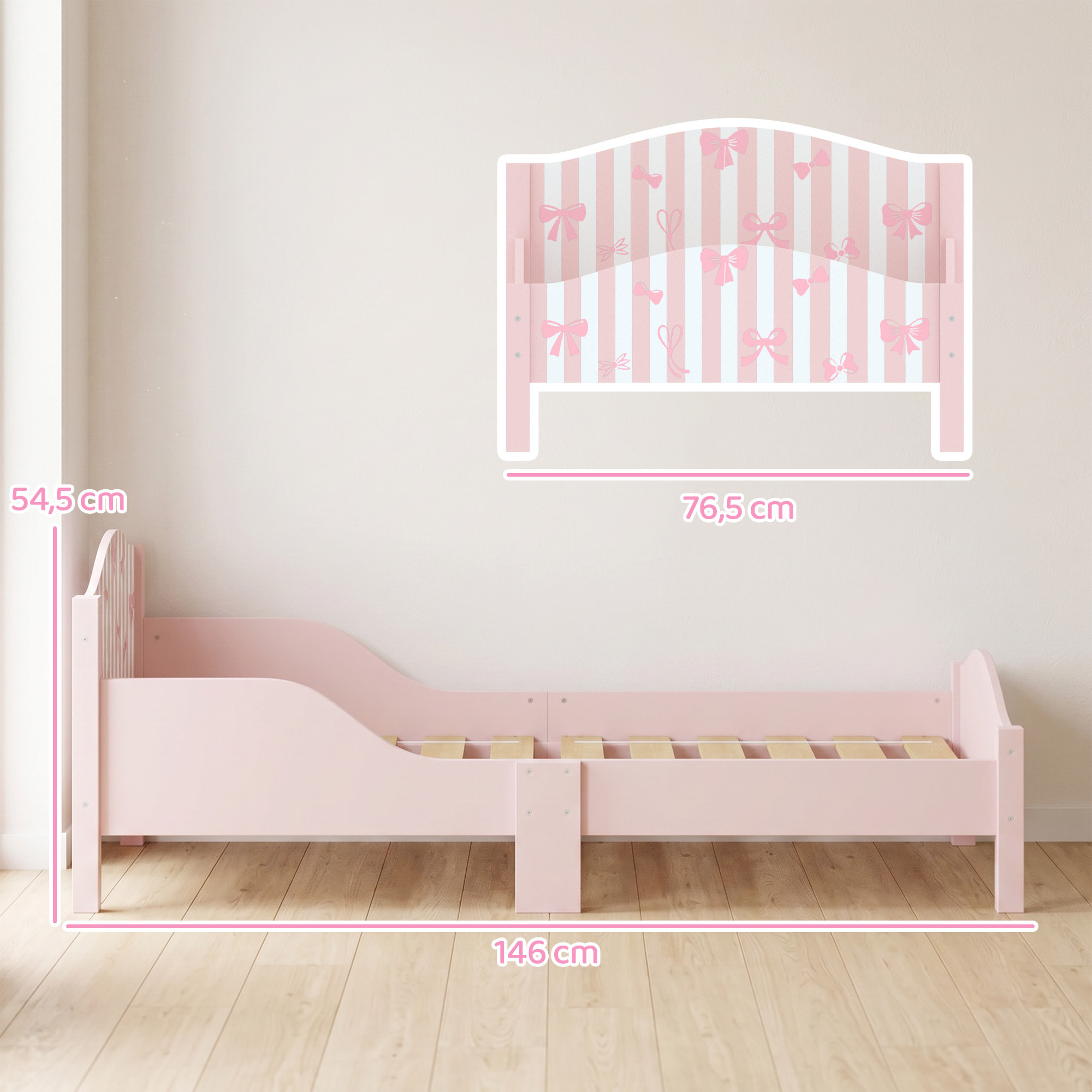 Lit enfant - lit d'enfant design girly - sommier à lattes inclus - MDF contre-plaqué rose blanc
