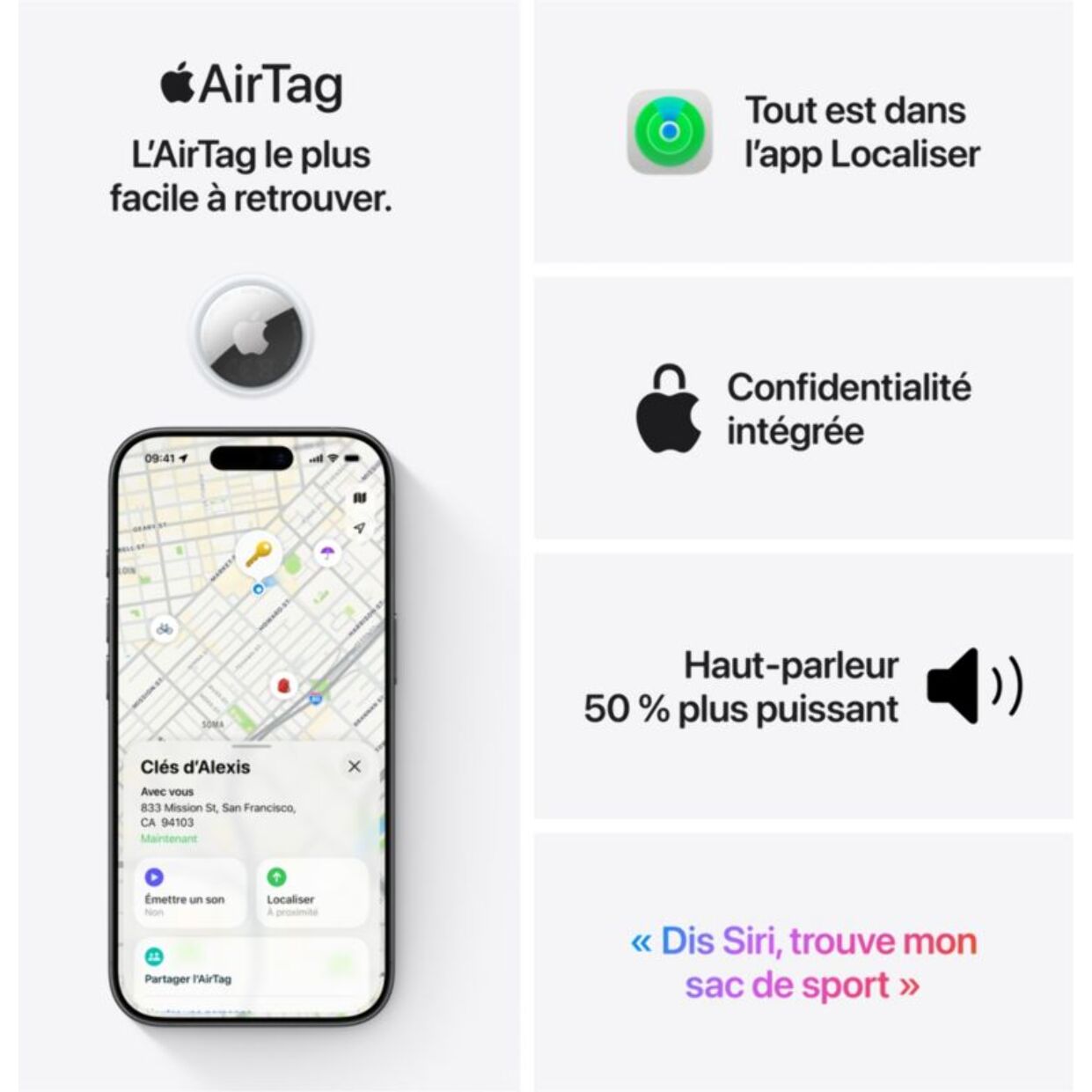 Tracker GPS APPLE AirTag 2, traceur haute précision pour retrouver vos clés, sacs et objets via l'App Localiser