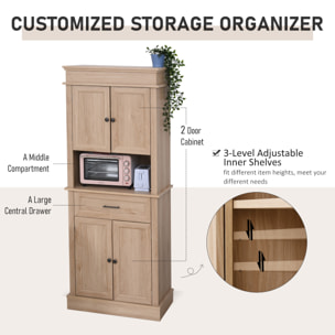 Armoire de cuisine multi-rangements 2 placards 2 portes tiroir niche MDF panneaux chêne clair