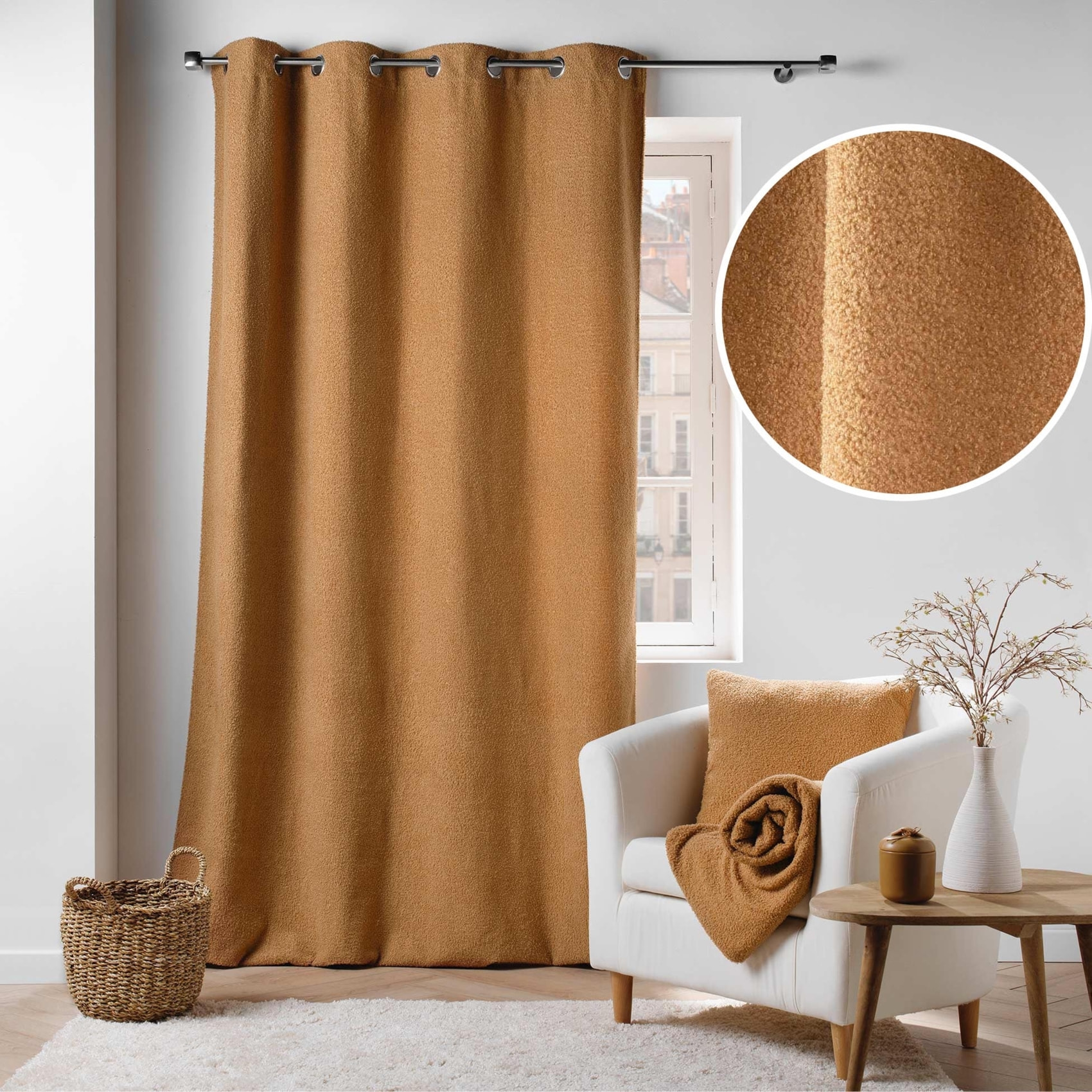 Rideau bouclette à oeillets - Marron Clair