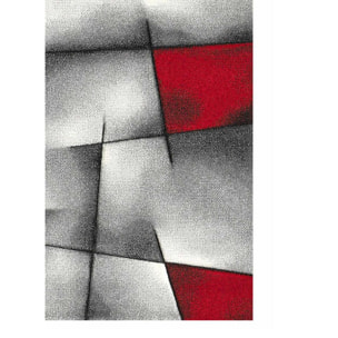 Tapis Rahi gris et rouge aux motifs géométriques