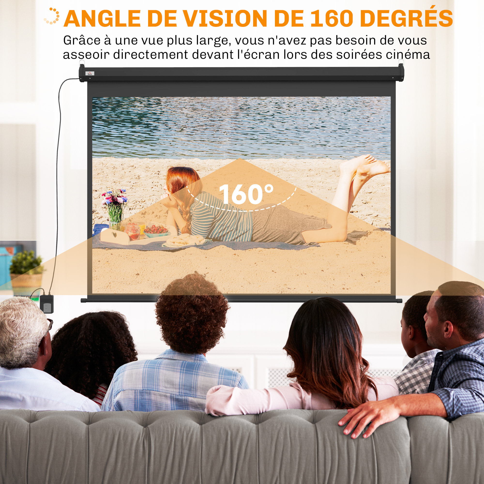 Ecran de projection motorisé home-cinéma format 4:3 84 pouces 171L x 130H cm noir