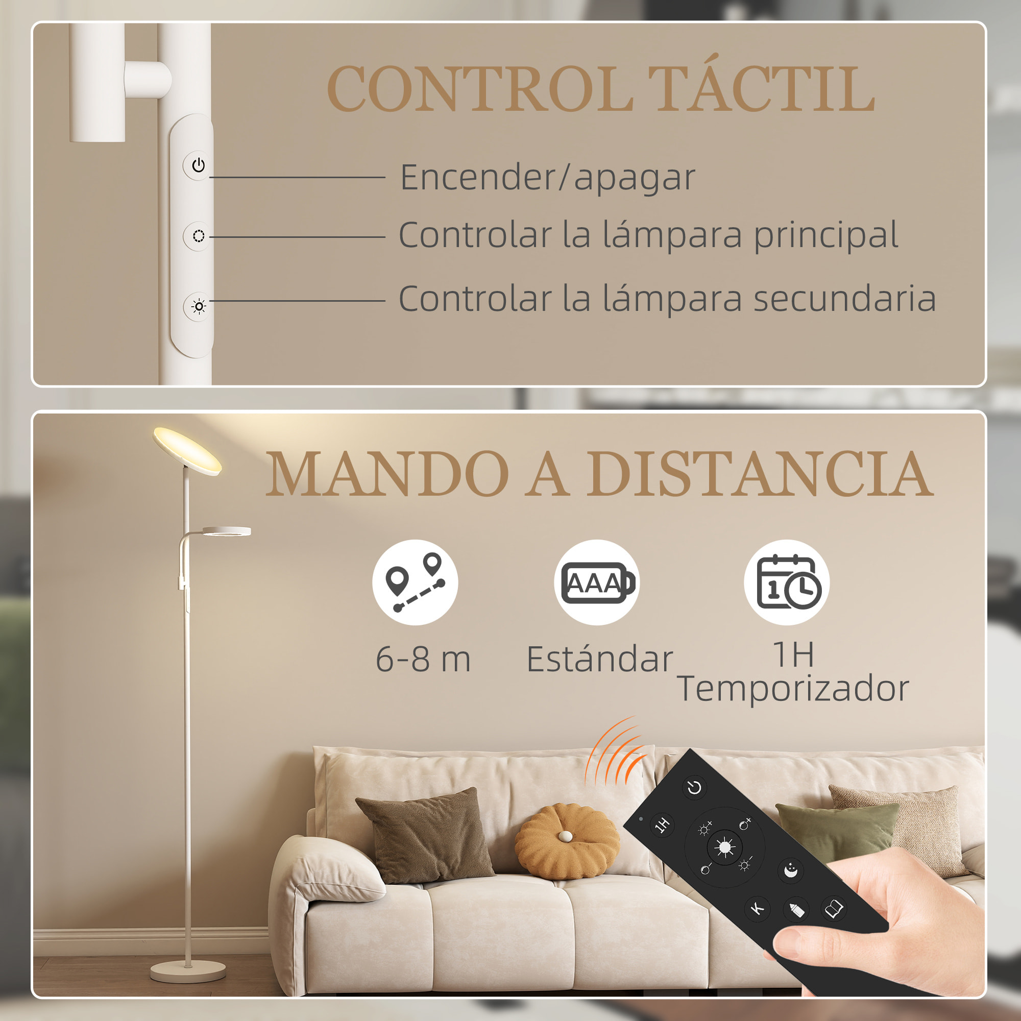 Lámpara de Pie LED Regulable 42W Lámpara de Pie Salón Giratoria con Control Remoto y Táctil Temperatura de Color y Brillo Ajustable para Salas de Estar Dormitorios Oficinas Blanco