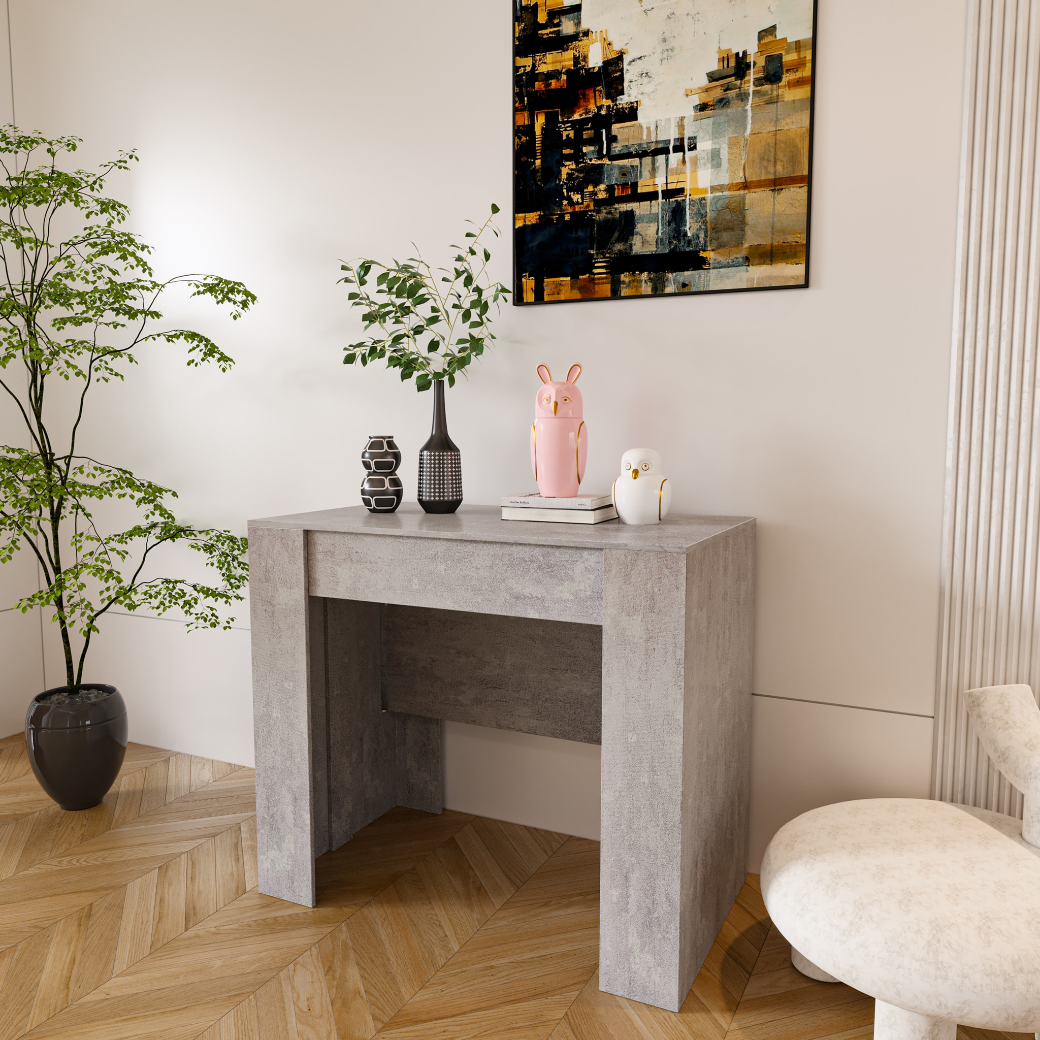 Tavolo Consolle Allungabile Oslo Fino A 2.37 Metri Tavolo 10 Posti Salvaspazio Design Moderno Consolle per Casa Ufficio 78 x 51 x 90 cm Grigio Cemento