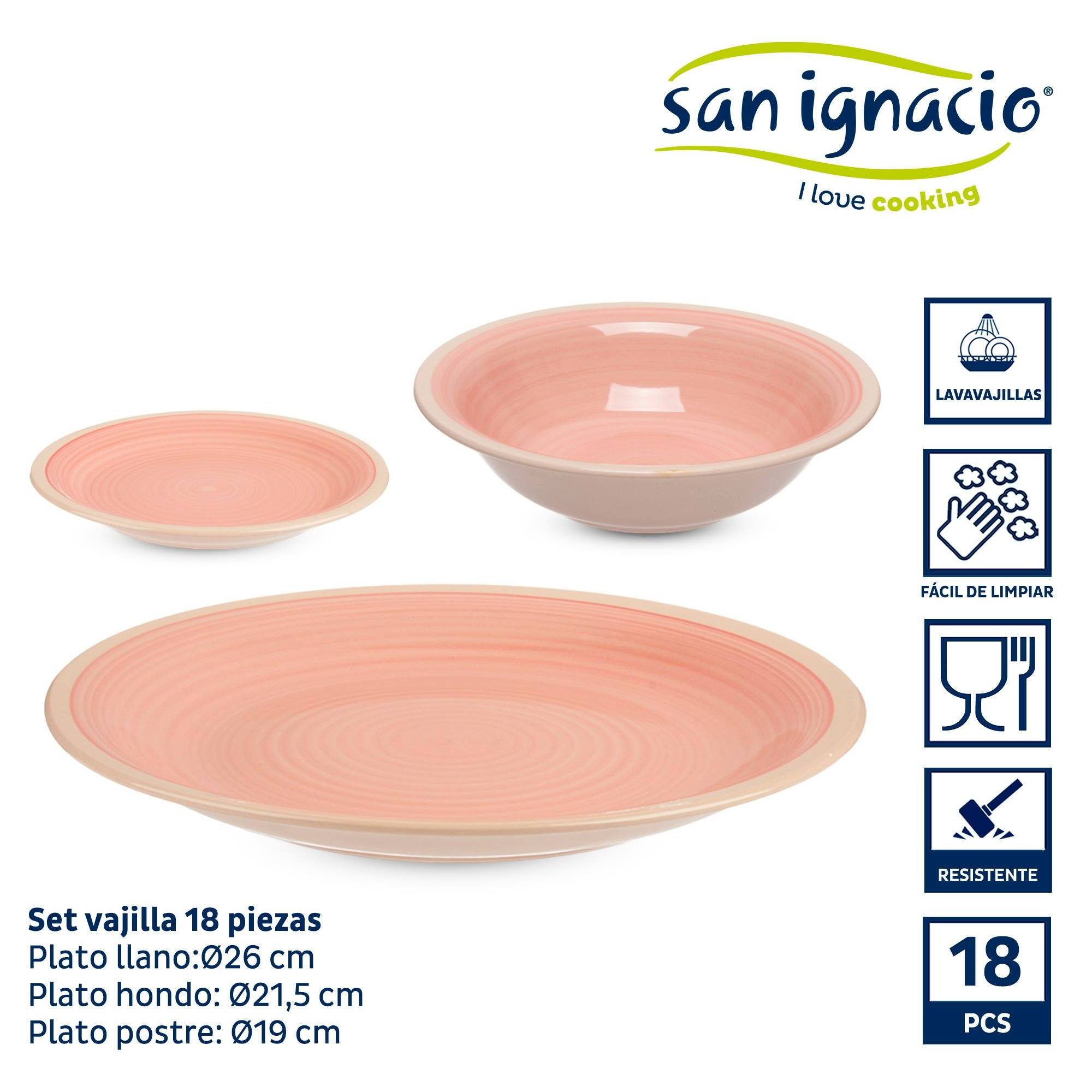 Set 18 pzs vajilla gres rosa borde colección vessia