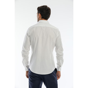 Camicia Uomo 1 Bottone Italiano Slim Popeline Stretch Unito Bianco