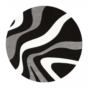 Tapis Hoja, motif : 'vague' noir gris et blanc