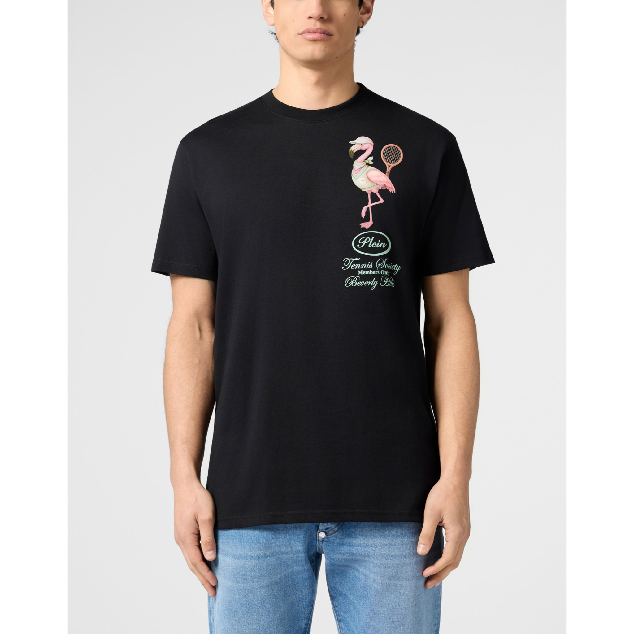 PHILIPP PLEIN Round Neck T-Shirt Flamingo Tennis Society