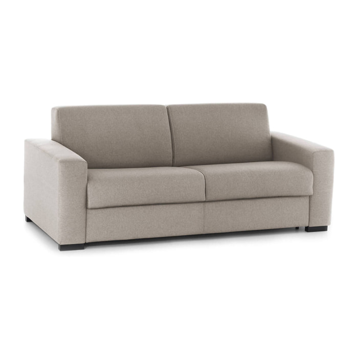 Divano Letto Alexis, Divano a 2 posti Large, 100% Made in Italy, Sofà Soggiorno con apertura girevole, in tessuto imbottito, con Braccioli standard, Cm 200x95h90, Tortora