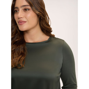 Fiorella Rubino - T-shirt bimaterica in raso e jersey - Verde militare