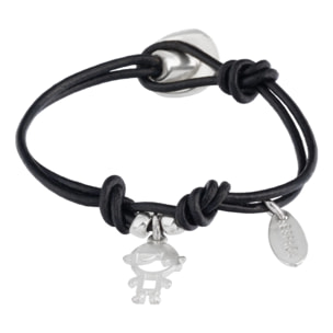 Pulsera cuero charm niño plata zamak