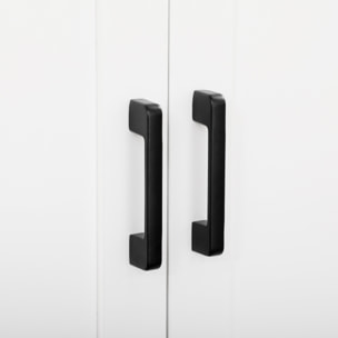 Buffet haut - armoire de cuisine - buffet cuisine vaisselier - 5 étagères - poignées métal noir effet bois clair blanc