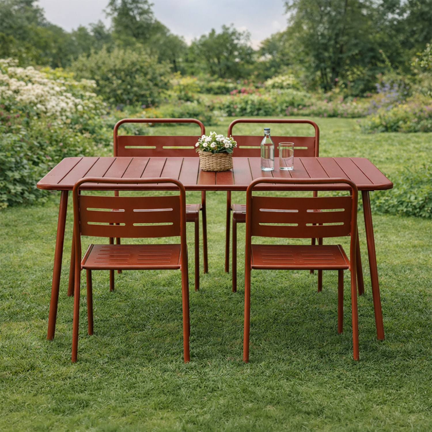 Ensemble table de jardin 120 cm et 4 chaises terracotta EVORA