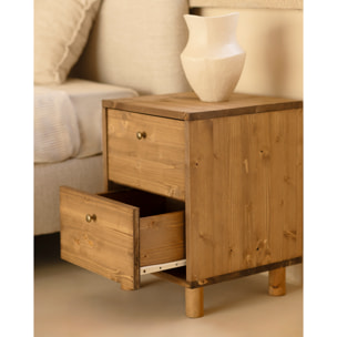 Table de chevet en bois massif avec deux tiroirs en ton chêne foncé de 51x38cm Hauteur: 50.5 Longueur: 37.5 Largeur: 36