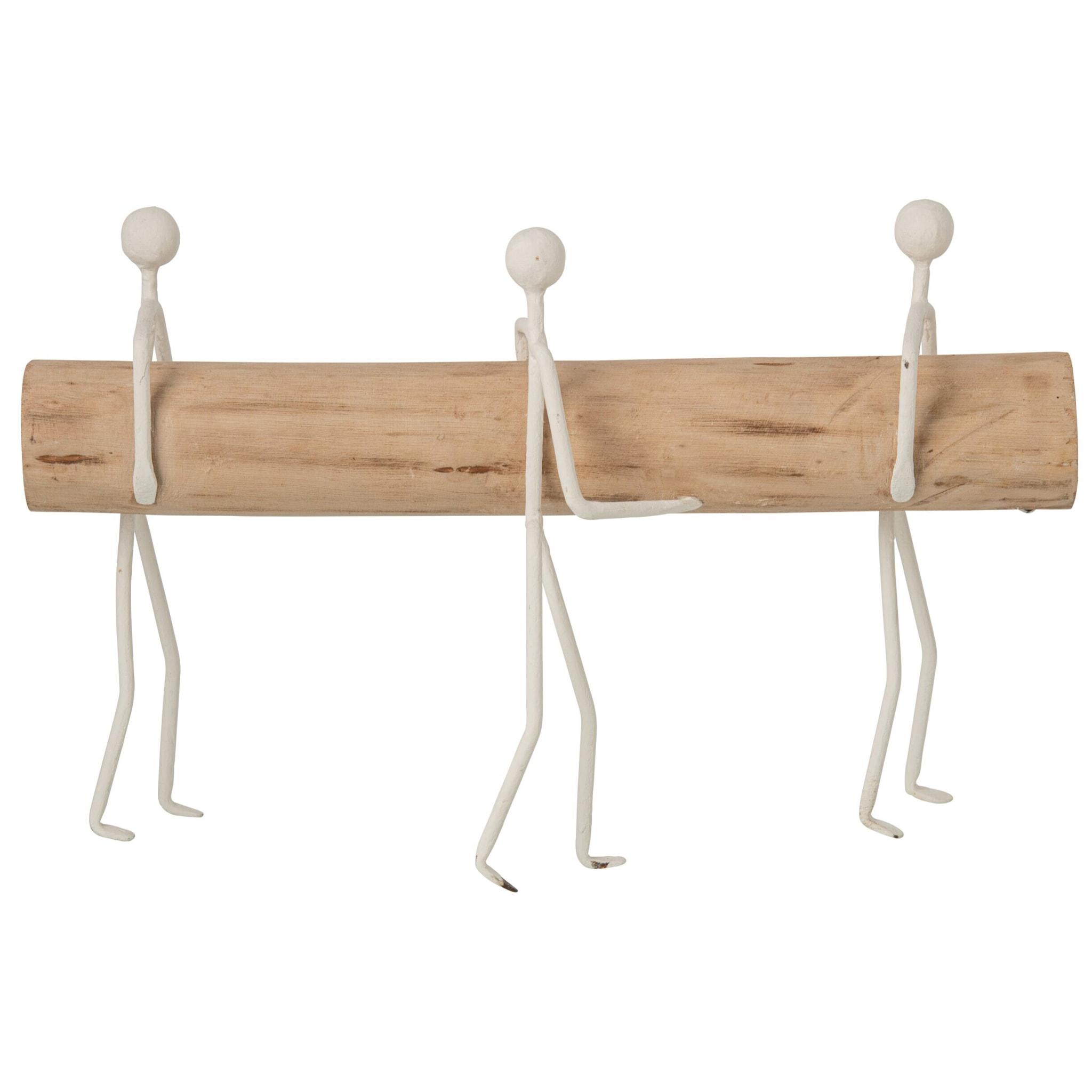 J-Line Personnes bloc de bois - fer - naturel/blanc
