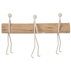 J-Line Personnes bloc de bois - fer - naturel/blanc