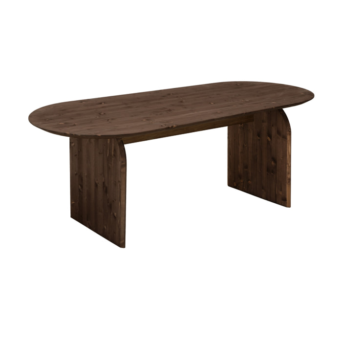 Table à manger ovale en bois massif ton noyer de différentes tailles