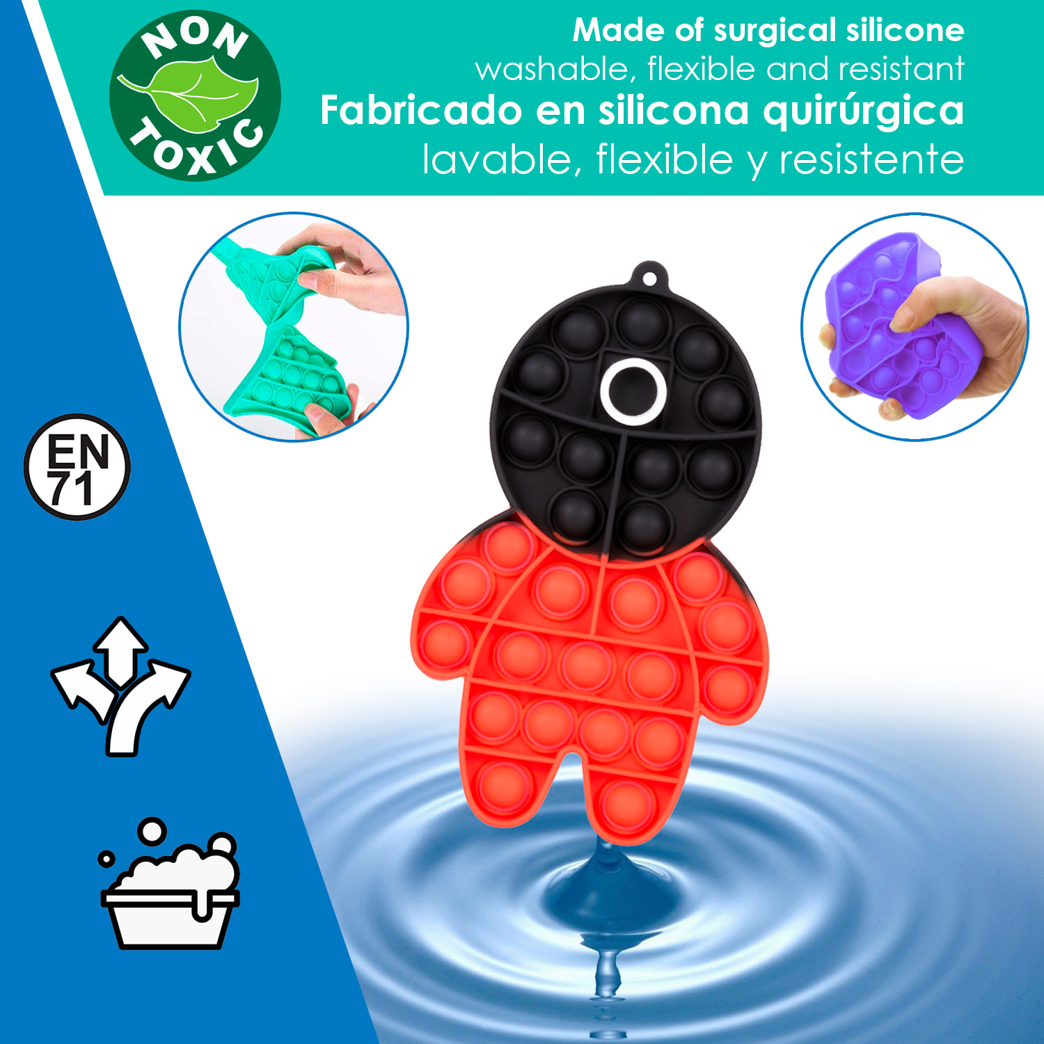 Bubble Pop It giocattolo sensoriale destressante, bolle di silicone da spremere e premere. Cerchio vigilante Squid DAM.