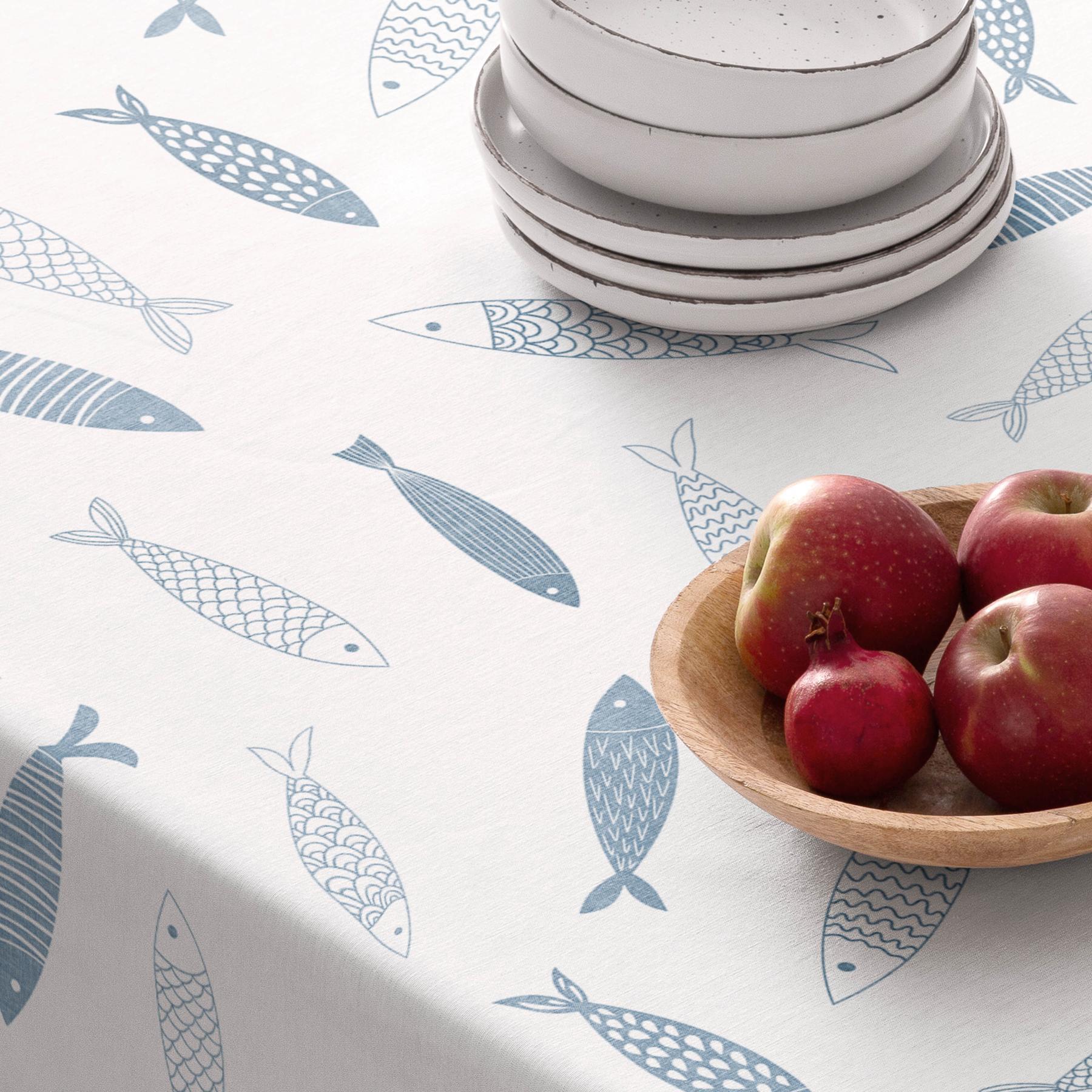 Nappe imprimée anti-tâches FAMARA BLEU