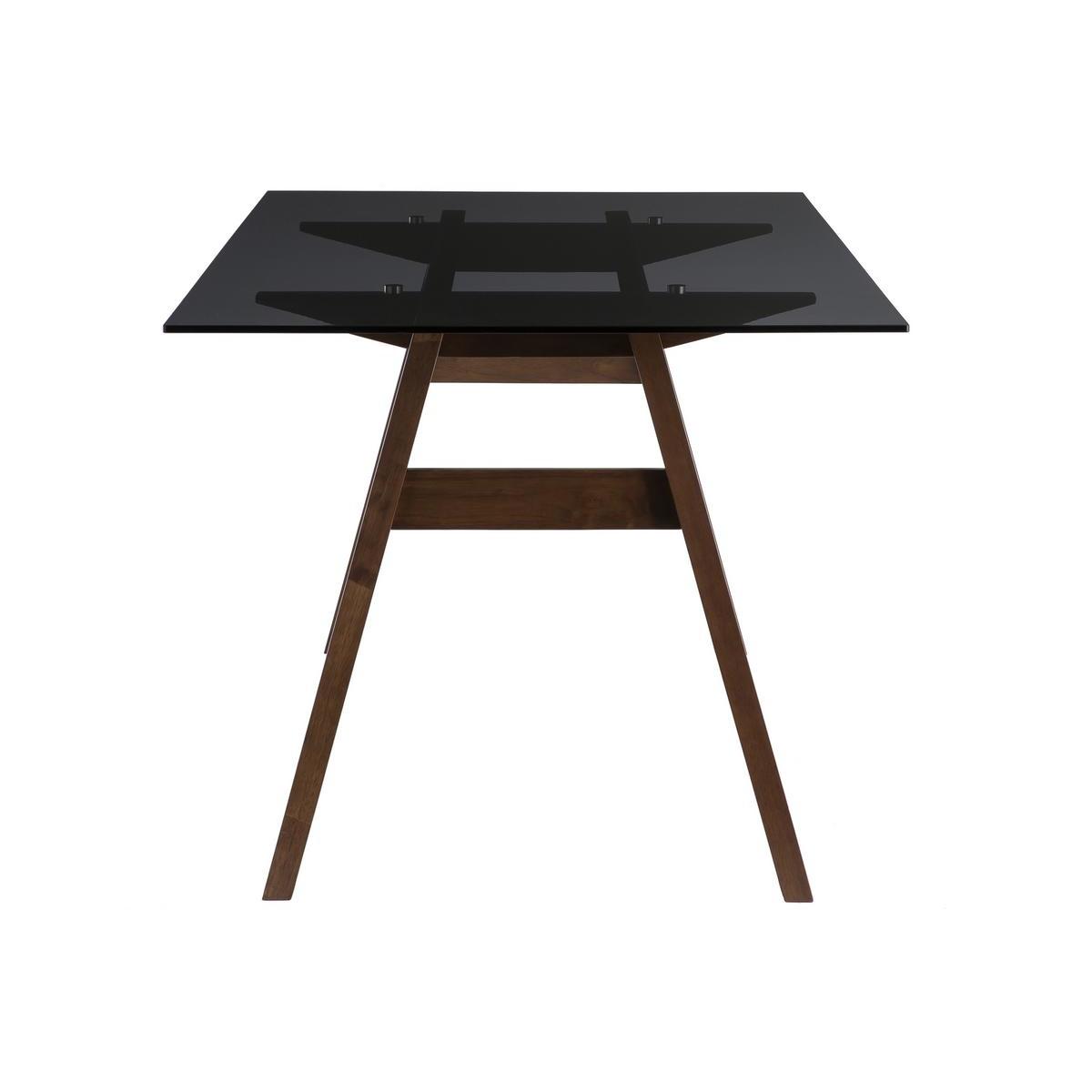 Table à manger design en verre fumé noir et bois foncé L160 cm BACCO