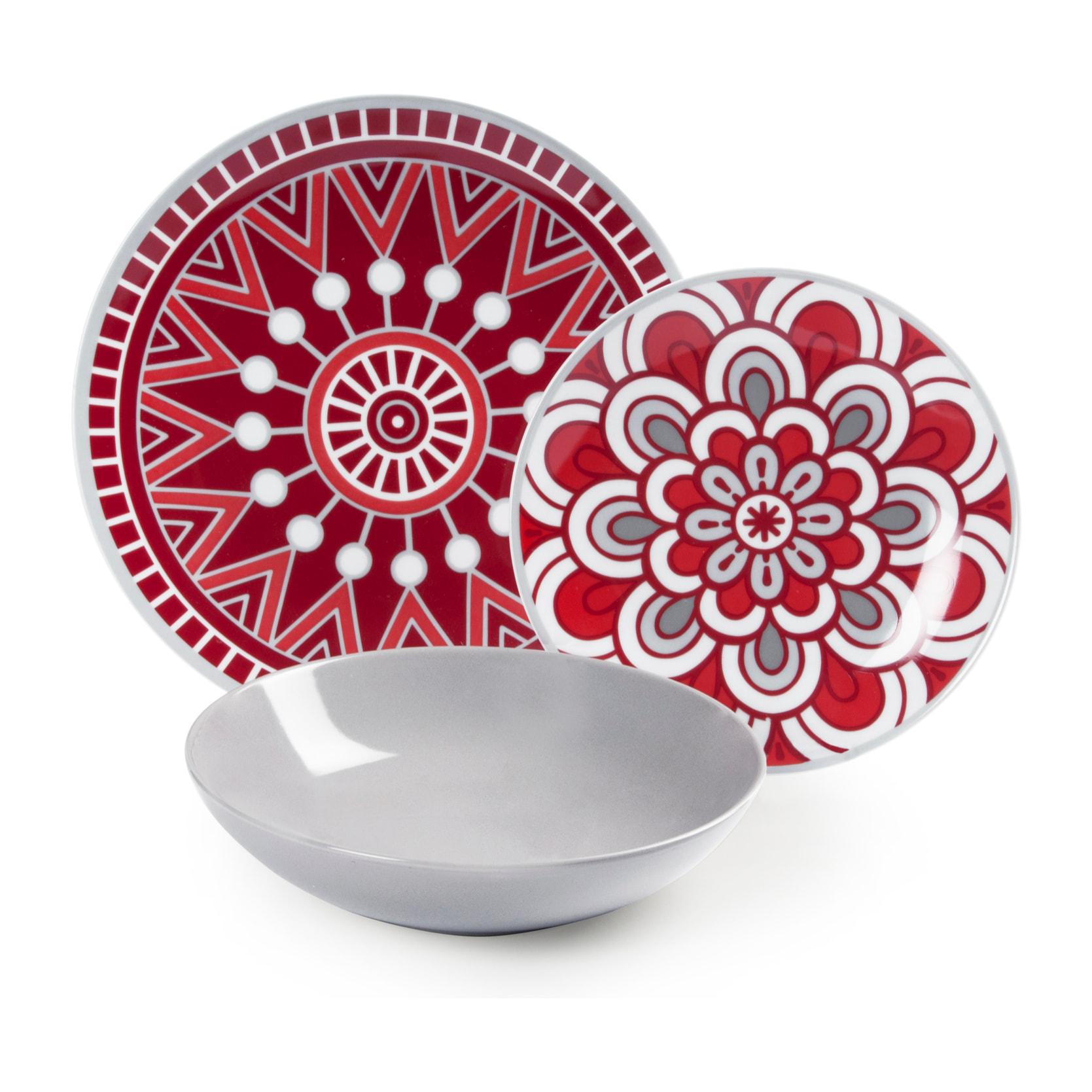 Service de table 18 pièces Excelsa - Mandala Red, porcelaine et grès rouge