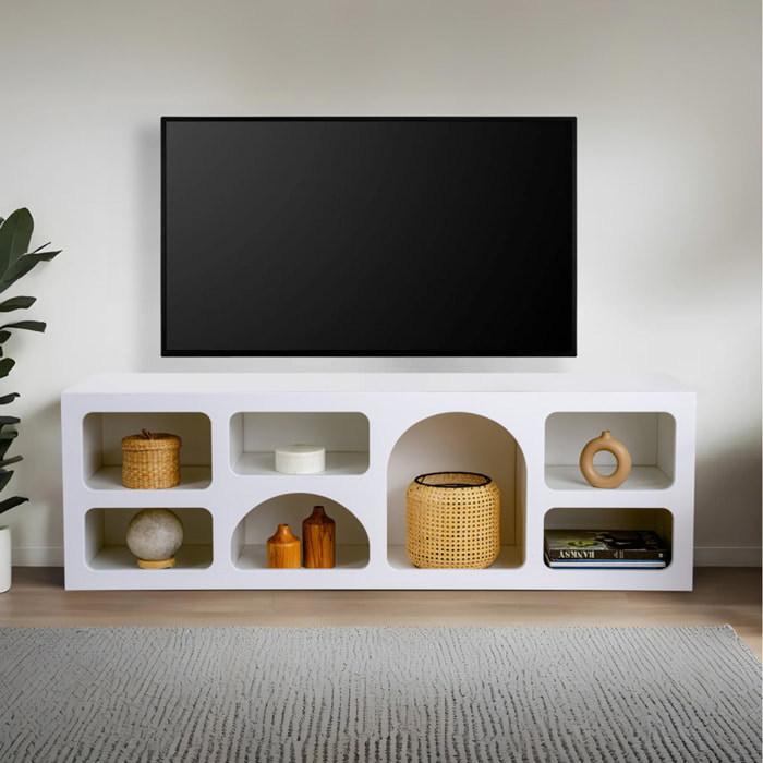 FERRY Buffet bas 7 niches design organique blanc 160x50cm