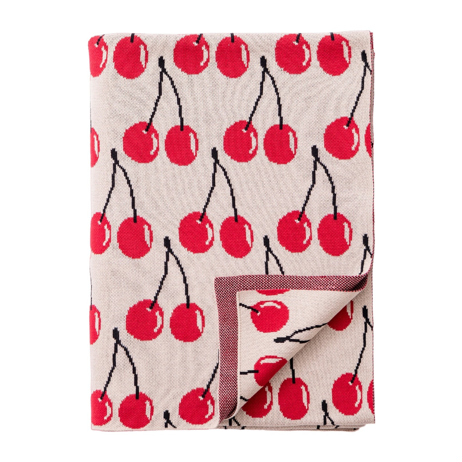 Manta 140x190cm 1000gr 100%acrilico crema con cerezas rojas benetton fruits