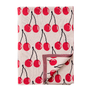 Manta 140x190cm 1000gr 100%acrilico crema con cerezas rojas benetton fruits
