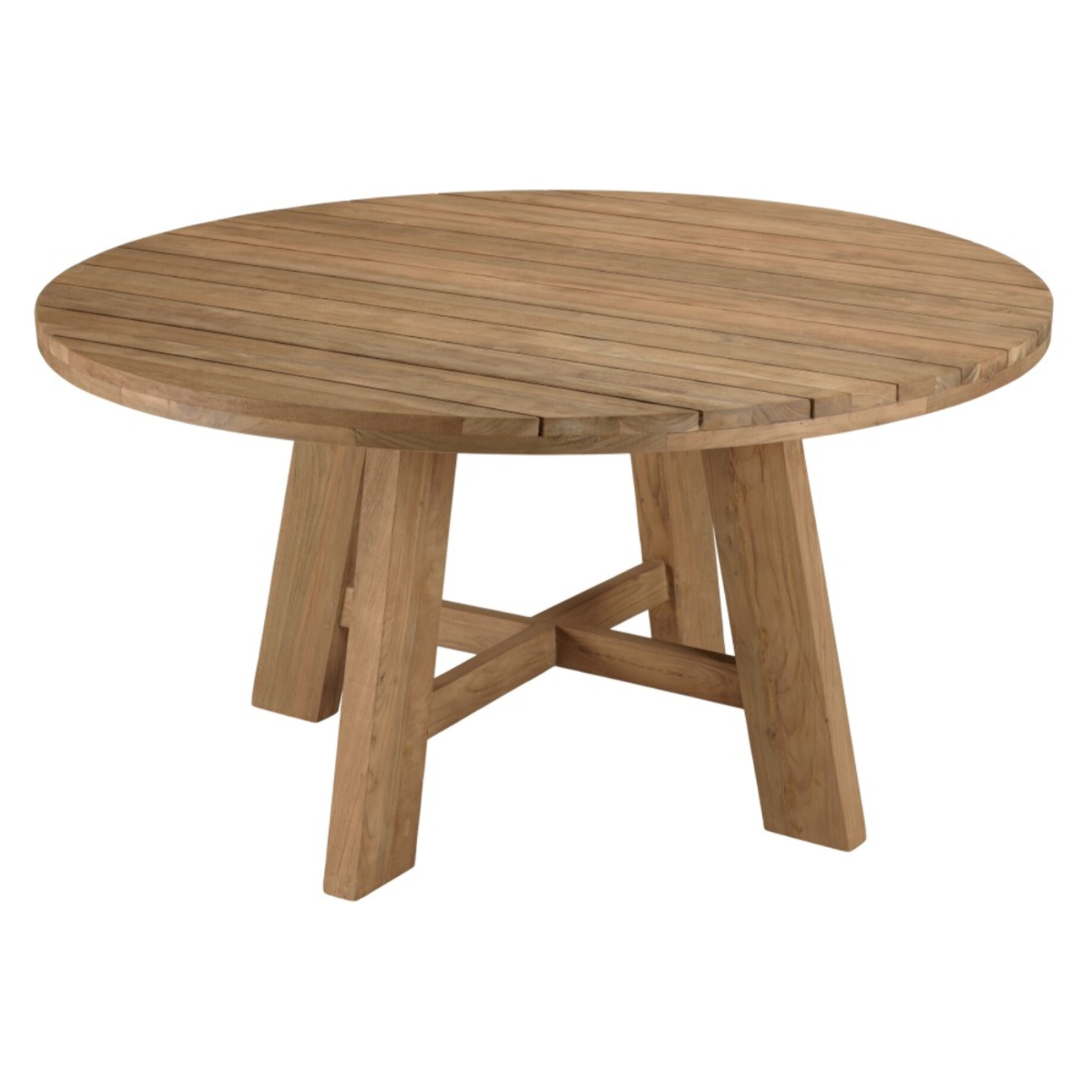 KALLY - Ensemble de jardin, table ronde en bois teck recyclé et rotin synth. 6 pers