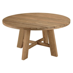 KALLY - Ensemble de jardin, table ronde en bois teck recyclé et rotin synth. 6 pers