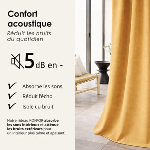 Rideau thermique phonique et semi occultant à galons fronceurs KONFOR - Jaune Ocre