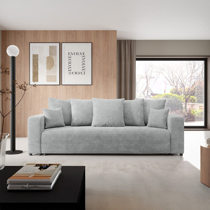 GLORIA - Canapé droit convertible 3 places en tissu gris