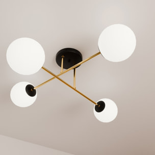 Lampada a sospensione Magnum con struttura in metallo nero e oro