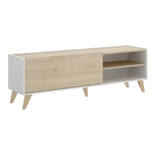 Mobile porta TV Asinara, Credenza bassa da soggiorno, Madia da salotto per televisione, 155x43h47 cm, Rovere e Bianco