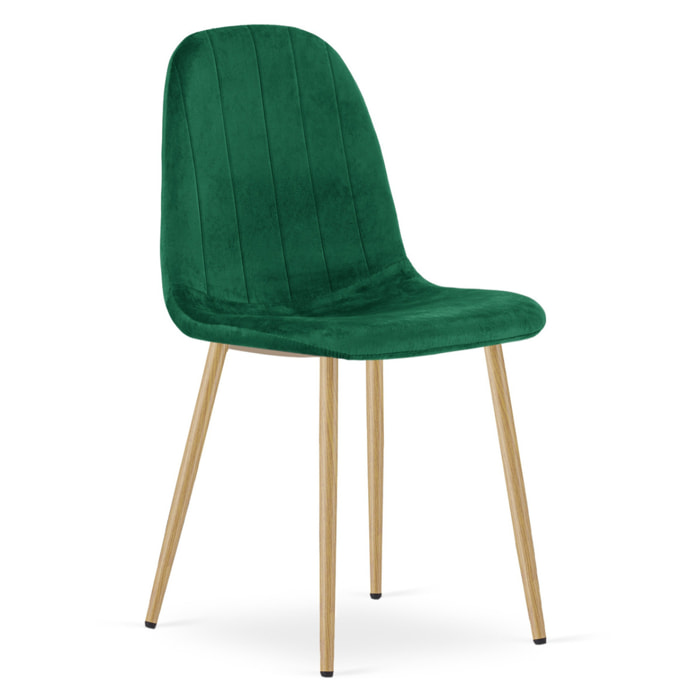 Sedia Padva in velluto verde con gambe effetto rovere