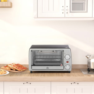 Horno Eléctrico Sobremesa 10 Litros 750W Horno Eléctrico Pequeño con Temperatura hasta 230 „ƒ Temporizador 60 Minutos Bandeja y Rejilla 36,5x26x22 cm Plata