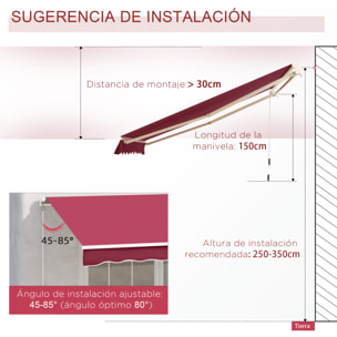 Toldo con Brazo de Aluminio Poliéster y Acero 4x2,5m Rojo