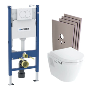 Pack WC Bati-support Geberit Duofix + WC suspendu  Vitra Integra + Abattant en Duroplast + Plaque blanche + Set d'habillage