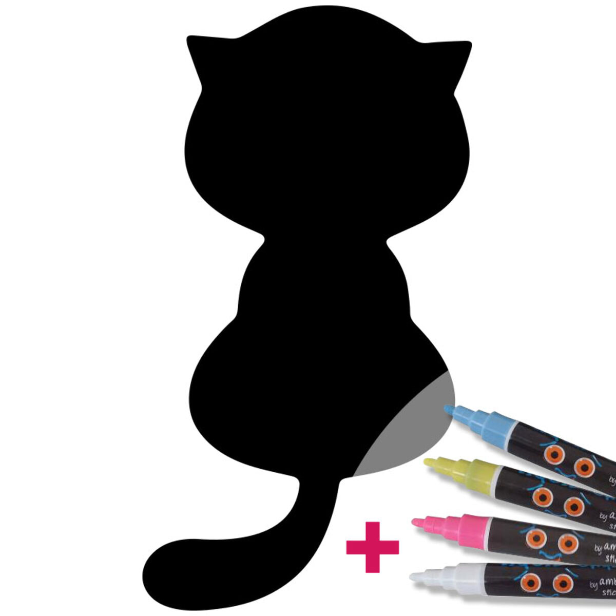 Sticker ardoise tableau noir - stickers muraux adhésif effaçable - CHAT MIGNON + 4 CRAIES LIQUIDES