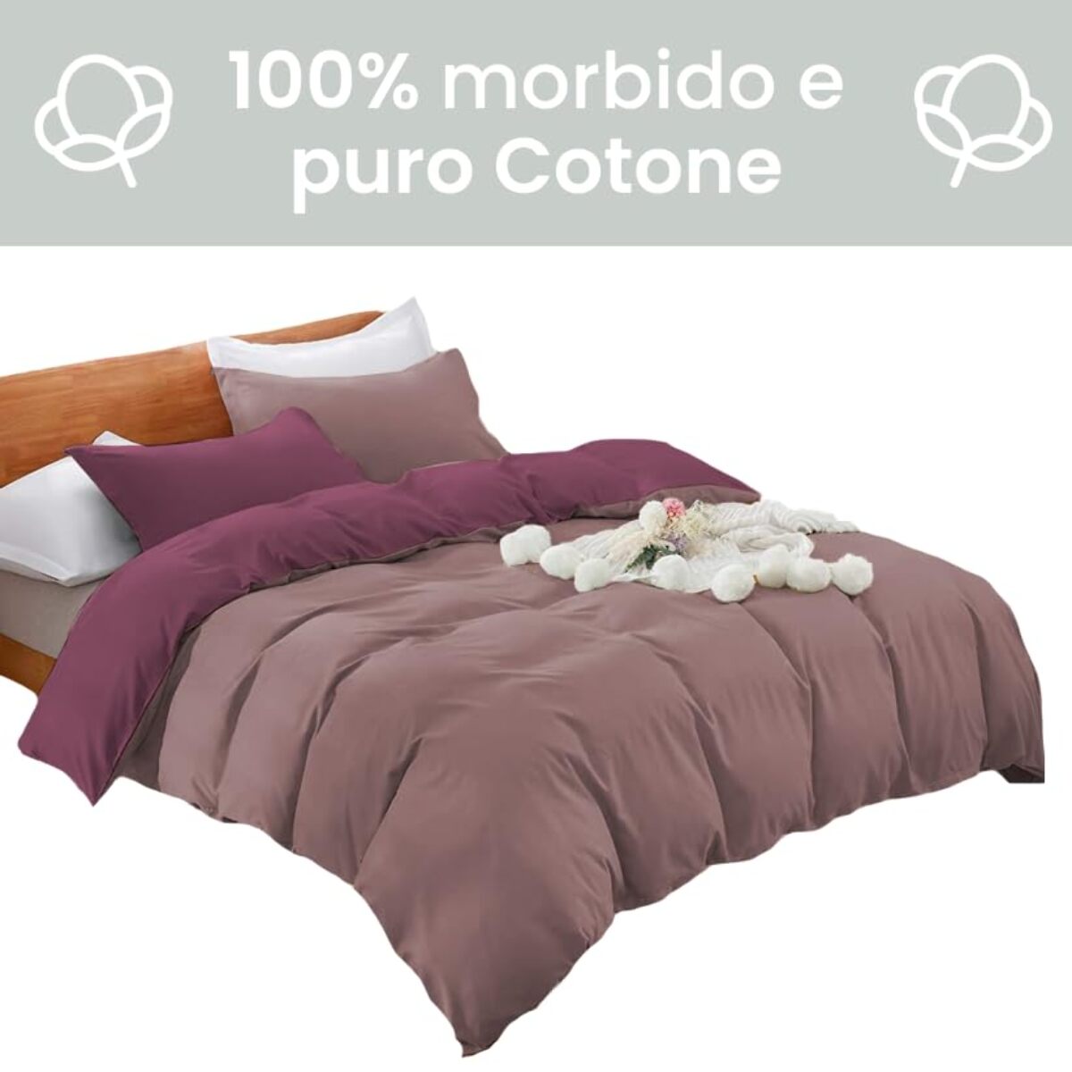 Parure Copripiumino Bicolore Singolo, Set Sacco Copripiumino in Cotone con Federe