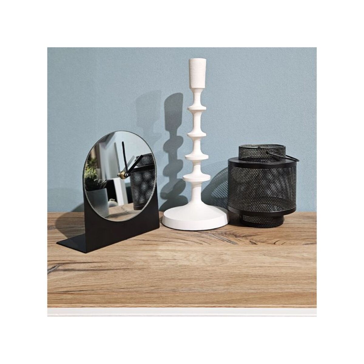 Horloge Minimaliste en Métal Noir avec Miroir - Design Élégant H. 18 cm - TIME