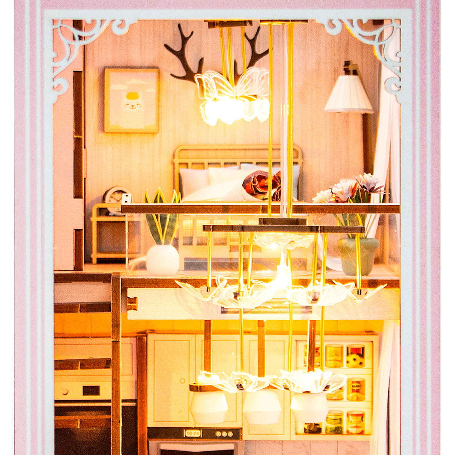 Apartamento Rosa. Book Nook realista con gran detalle, cubierta y luces led.