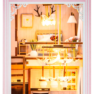 Apartamento Rosa. Book Nook realista con gran detalle, cubierta y luces led.