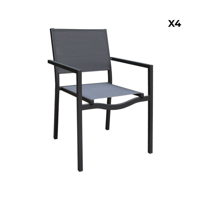 Lot de 4 chaises de jardins empilables en aluminium et textilène. anthracite