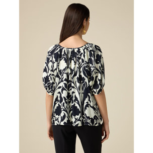 Oltre - Blusa in raso floreale - Nero