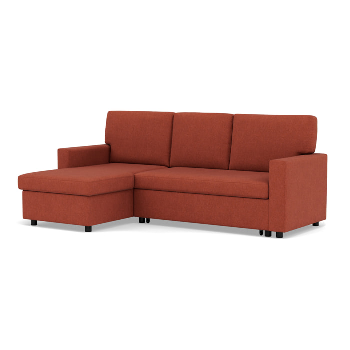 Meiya - canapé d'angle réversible 4 places convertible avec coffre en tissu - Terracotta