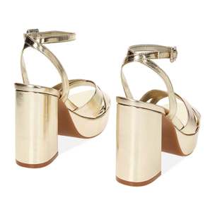 Sandalo donna dorato con plateau, tacco 11 cm